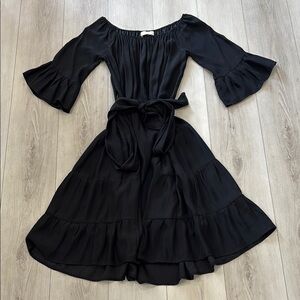 Natalie Martin Black Ruffled Off-Shoulder Sundress